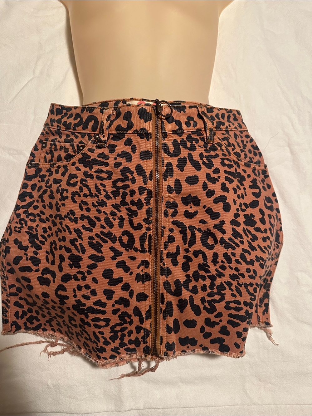 We The Free Leopard Print Zip-Front Mini Skirt - Brown/Black